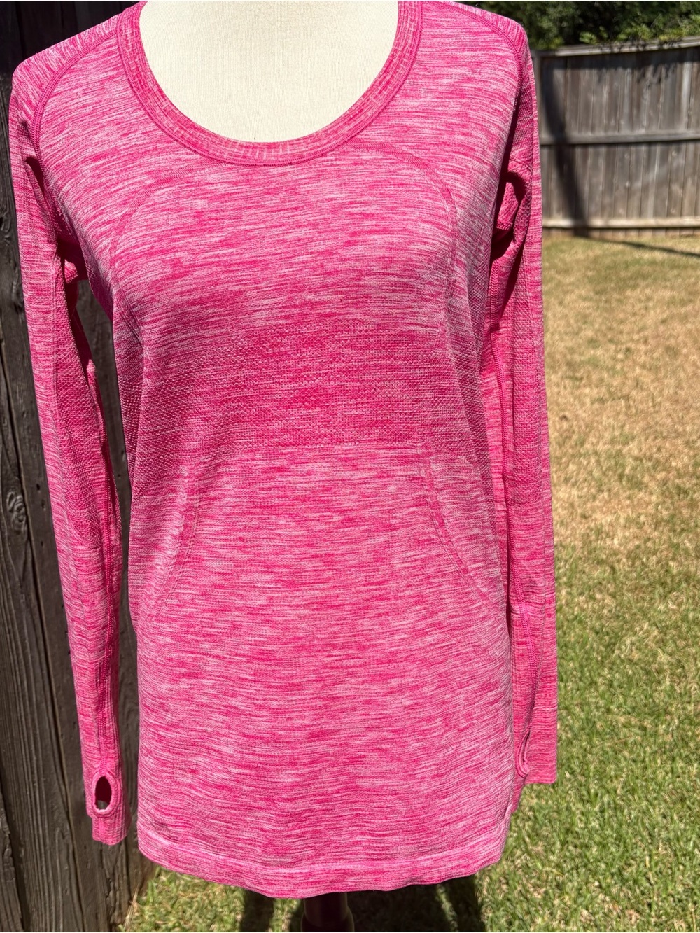 lululemon athletica Heathered Bright Pink Long Sleeve Scoop Neck Top